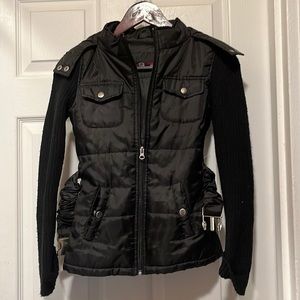 Gently used girls black hooded jacket 7/8